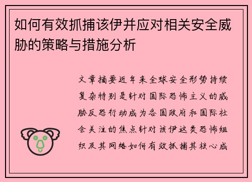 如何有效抓捕该伊并应对相关安全威胁的策略与措施分析