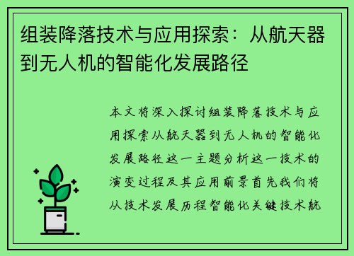 组装降落技术与应用探索：从航天器到无人机的智能化发展路径